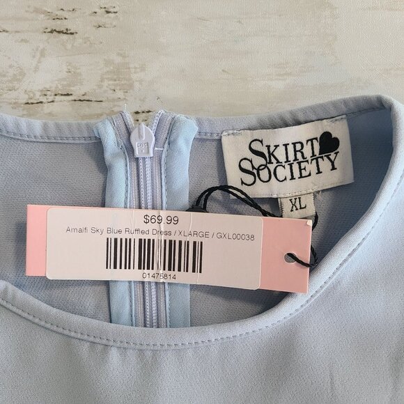 Boutique Sky Blue Ruffle Tiered Maxi Dress Long Sleeve Modest NEW XL Feminine - Picture 4 of 8